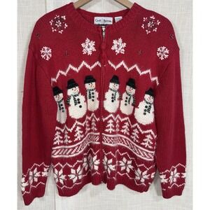 RARE & HTF Vintage Croft & Barrow‎ Hand Knit Cardigan Sweater Angora Snowman L